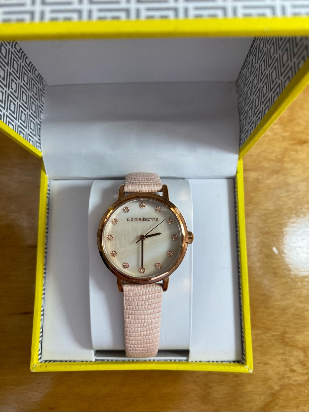 Liz Claiborne Light Pink Leather Strap Rose Gold-Tone Dial Watch